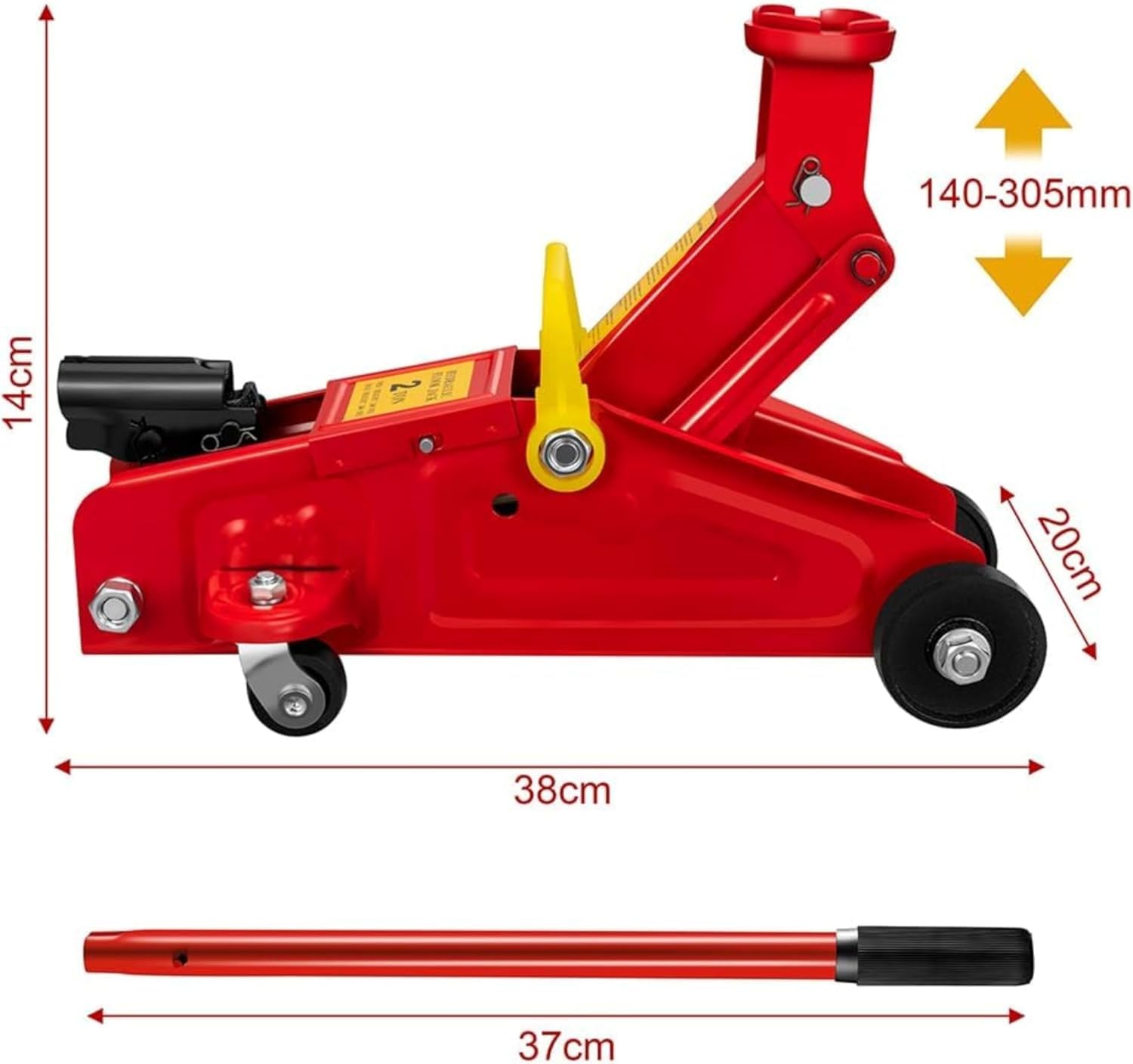 Cric Sollevatore Idraulico A Carrello Meccanico Per Auto 2 Tonnellate Altezza di Sollevamento 140-305mm Martinetto Sollevatore Con 4 Ruote Bidirezionali