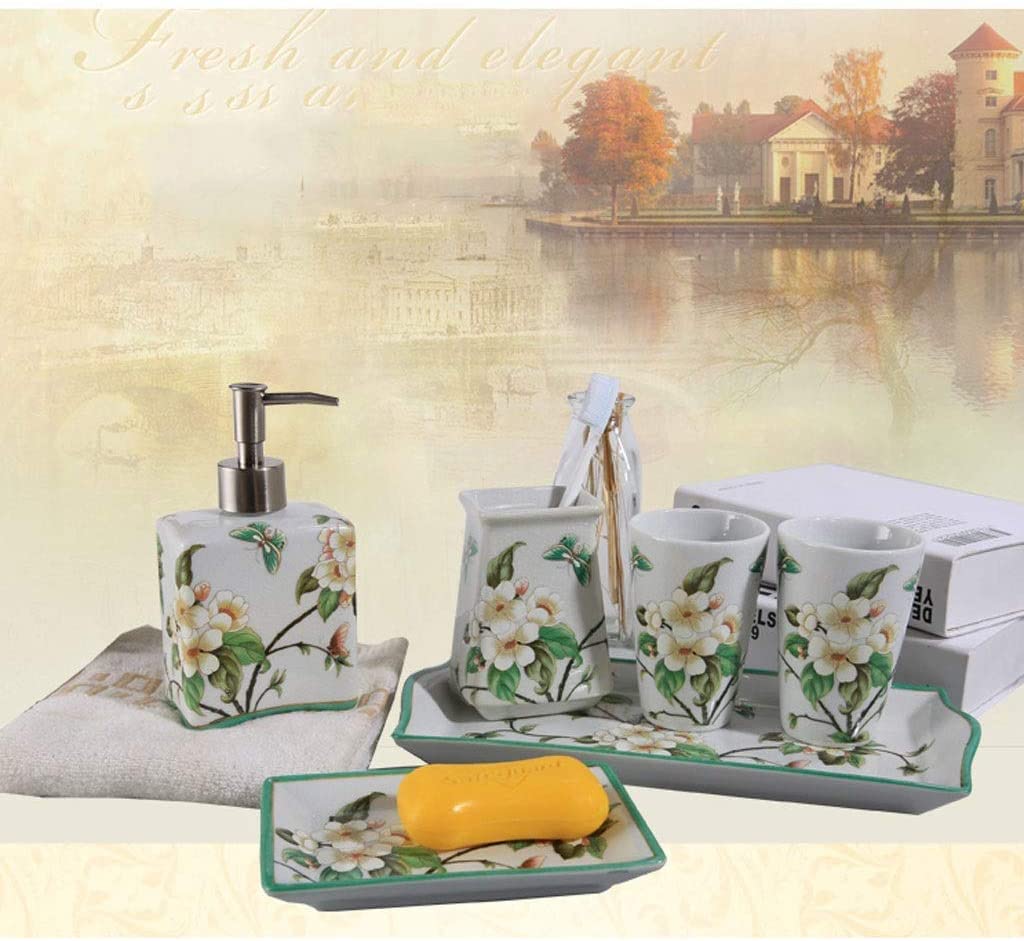 Zestaw łazienkowy Zestaw Akcesoriów łazienkowych 5 Sztuk Amerykański Wzór Ceramiczny Zestaw Akcesoriów Łazienkowych Uchwyt Na Szczoteczki Do Zębów Dozownik Do Mydła Kubek Do Płukania Mydelniczka Garni