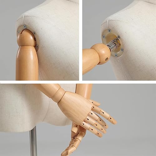 Miniatura 7 de ZBJDX Torso de maniquí de forma de vestido femenino, soporte de maniquí ajustable en altura con base de madera de trípode, maniquí multiusos para