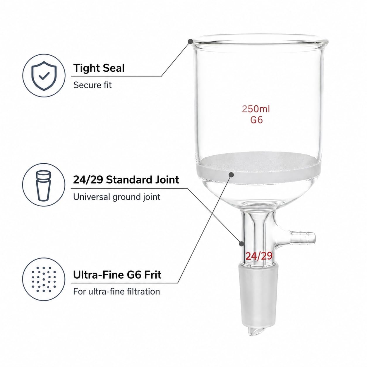 Embudo Büchner Vidrio Sinterizado G6 Filtro Succión Junta 24/29 Lab-1000ml