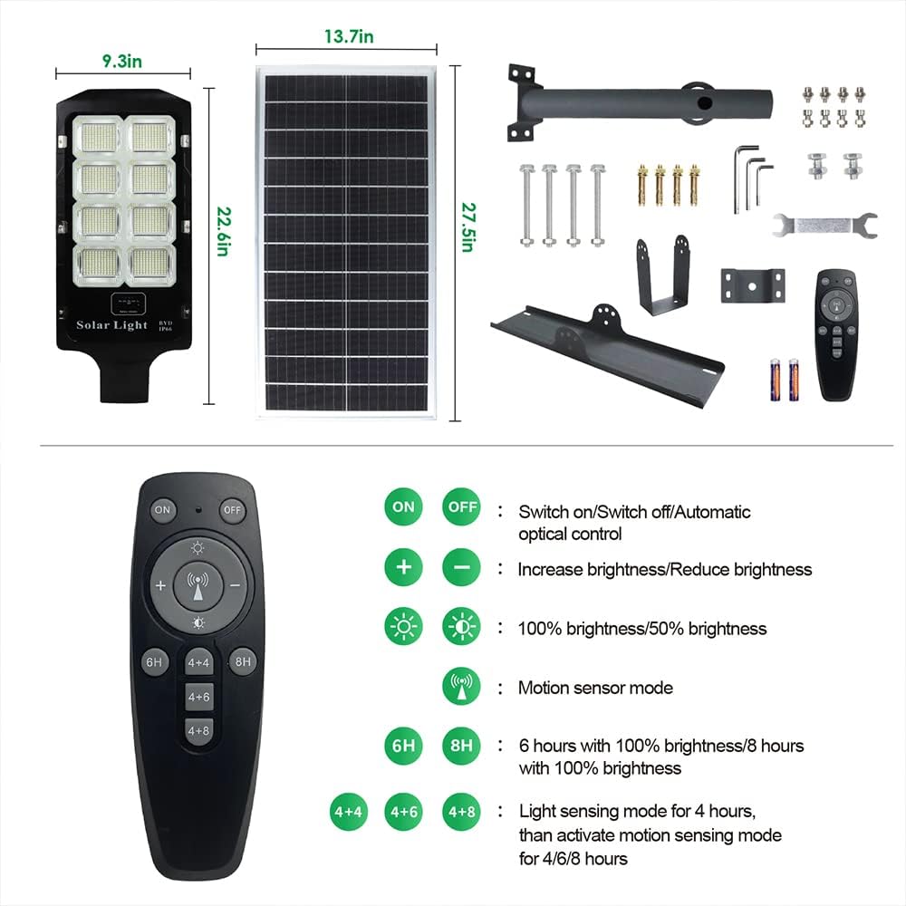 Solar Street Lights Outdoor, 4600W Solar Powered Flood Lights IP67 Waterproof 6500K 504 LEDs Commercial Security Light with Remote Control Dusk to Dawn for Parking Lot Yard Garden Garage etc.