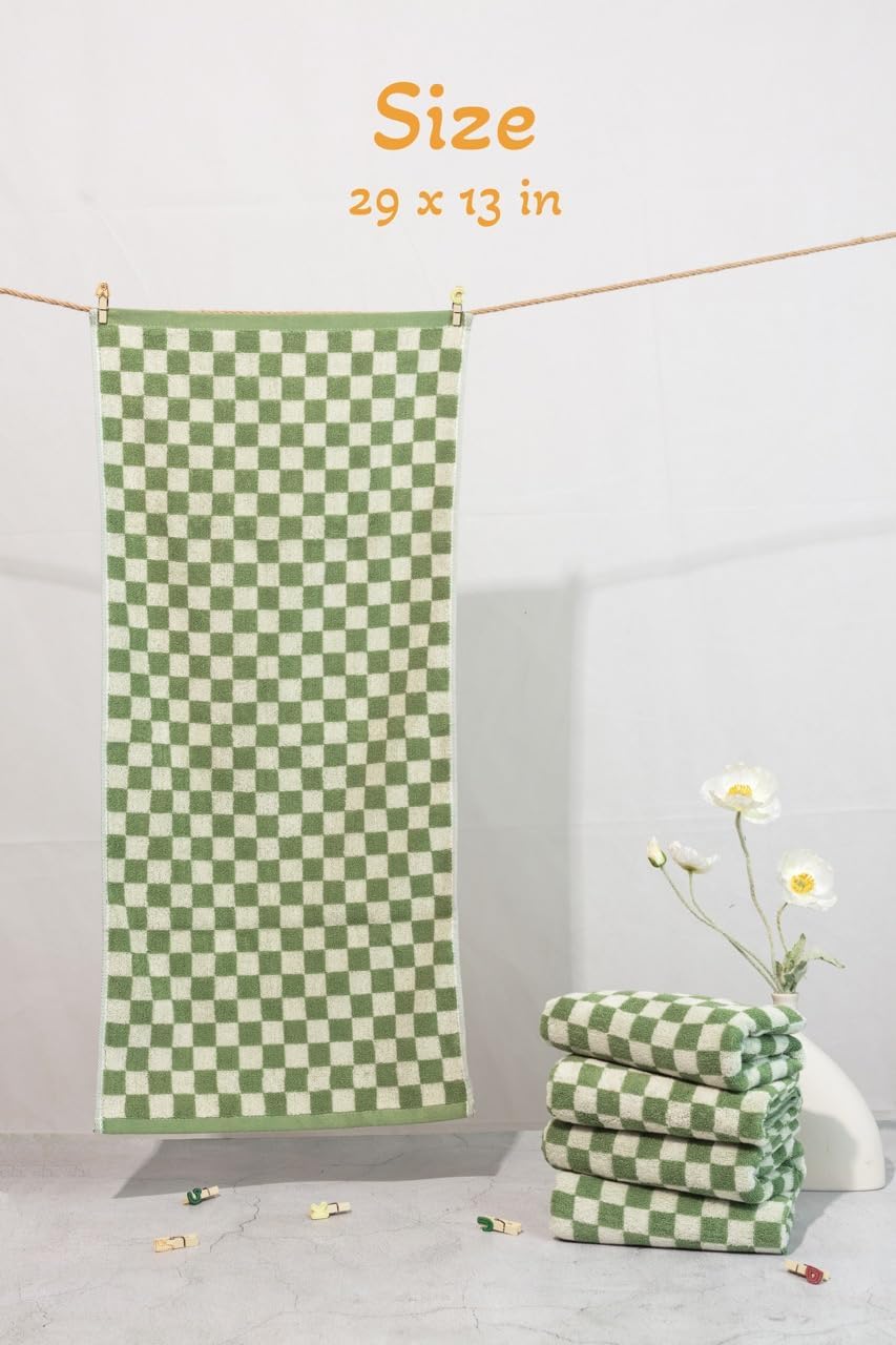 Hand Towels 5 Pack - Cotton Face Towels Soft, Absorbent, and Decorative Checkered Design for Bathroom, Kitchen, Gym, and Spa - 13 x 29 Inches for Any Occasion (Green) - Image 4