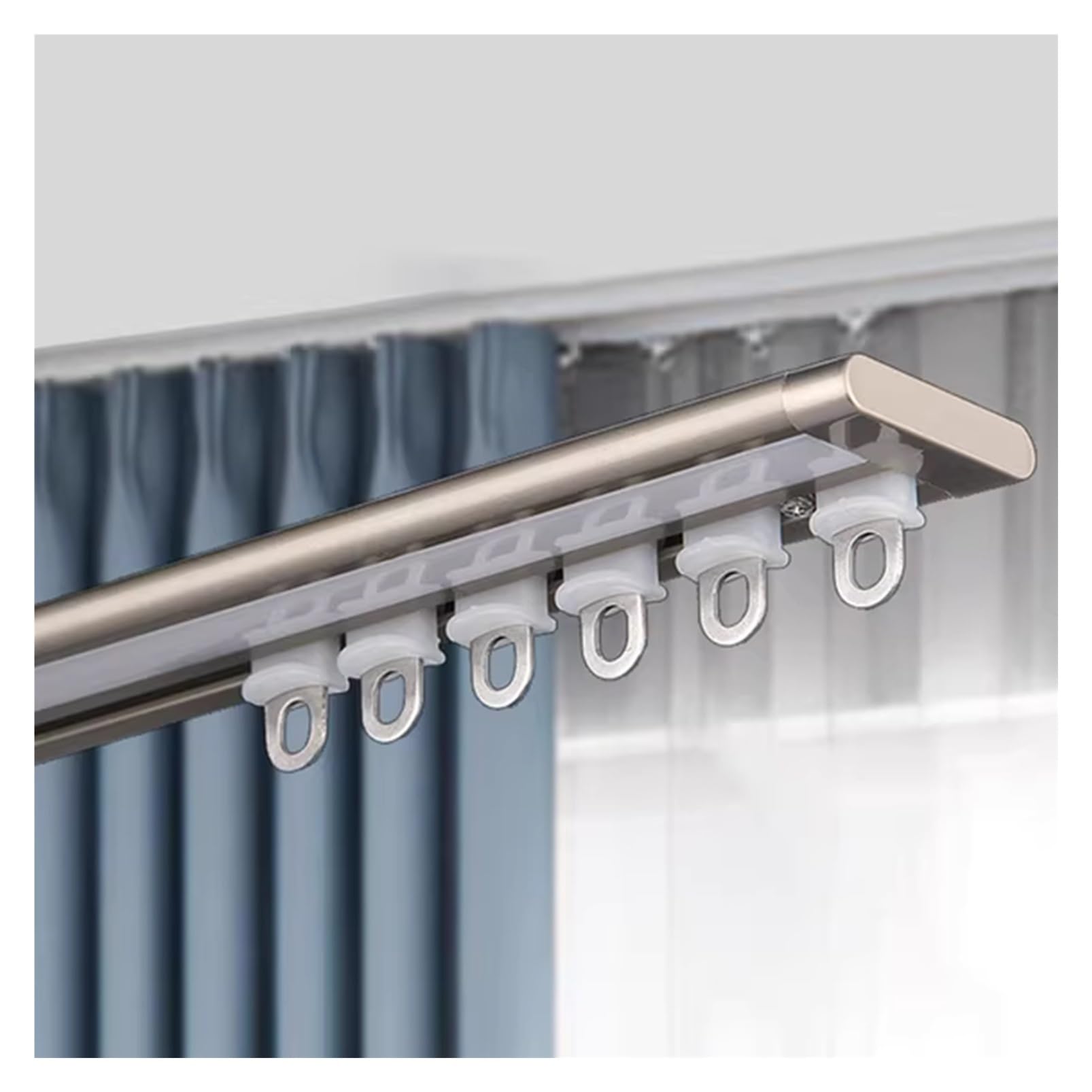 Cichy zestaw draperii ze stopu aluminium ze stalowymi rolkami – płynna obsługa do sypialni, salonu i biura, szary system karniszy do zasłon 299 cm