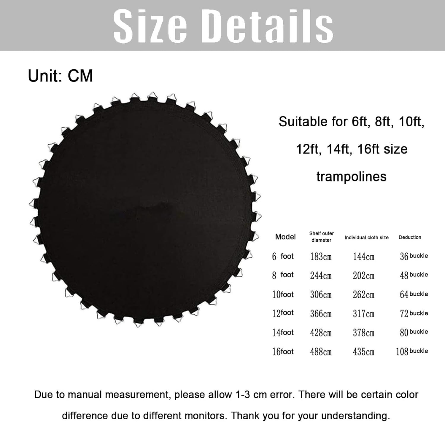 Trampoline Mat, Trampoline Jumping Pad for 6ft 8ft 10ft 12ft 14ft 16ft Trampoline Frame, Waterproof Trampoline Jumping Cloth