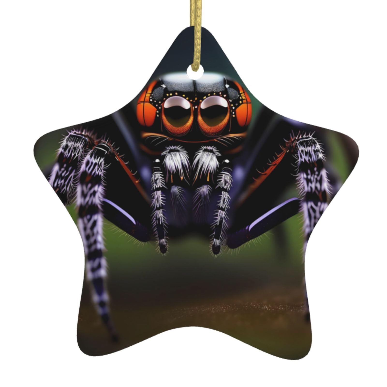 Tropical Rainforest Spiders Christmas Ceramic Star Pendant with Punched Holes and Gold Wire Rope, Christmas Tree Home Decoration