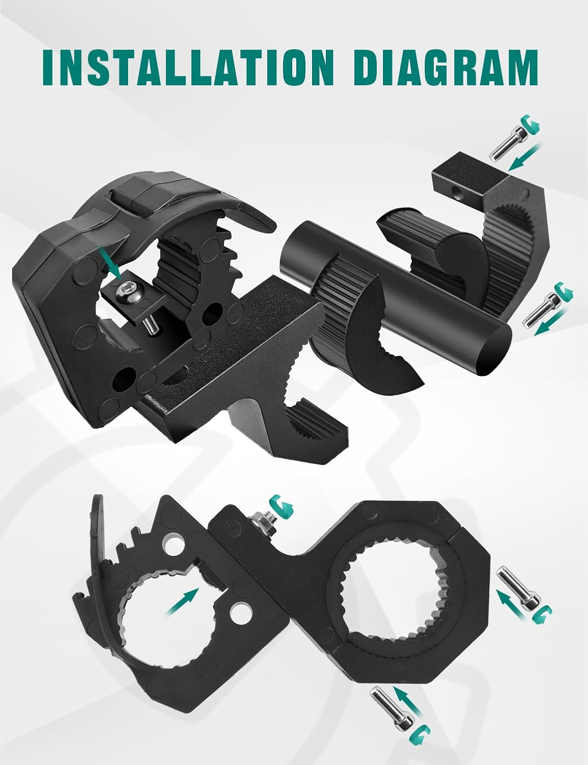 Quick Release Rubber Clamp for 1-1/10in to 1-3/10in Tools with Metal Roll Bar Clamp Mounting Bracket Install on 1/1.5/1.75in Horizontal Vertical Roll Cage Fit Off-Road Vehicles UTV ATV