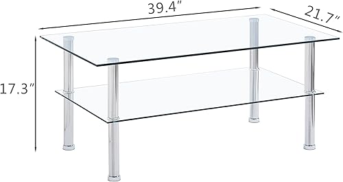 Miniatura 2 de FENGHUA GLASS HOME Mesa de centro de cristal de 2 niveles con almacenamiento mesa de centro de cristal moderna para sala de estar mesa de cóctel