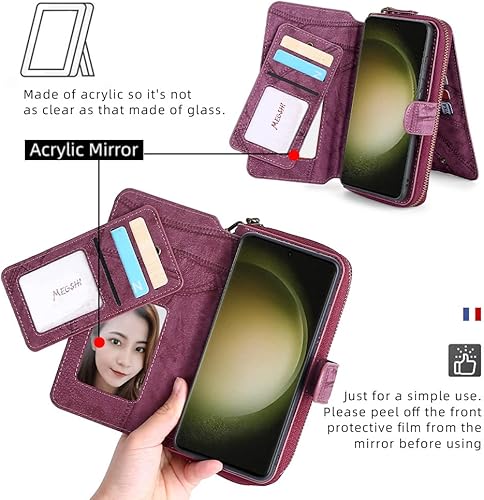 Miniatura 4 de Asuwish Funda de teléfono para Samsung Galaxy S23 Ultra 5G con cremallera, funda desmontable con protector de pantalla y soporte para tarjeta de