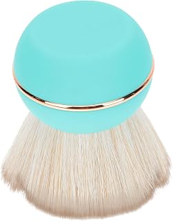 Portable Loose Powder Brush with Cap for Face Blending | Artificial Fiber and Silicone, Electroplated Handle, Daily Use and Professional Makeup, Green Finish