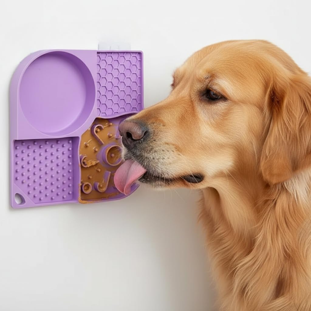 1pc Silicone Pet Licking Pad with 4 Grid Design, Non Slip Dog Slow Feeding Mat with Strong Suction Cups, Dog Slow Food Plate for Anxiety Relief, Training & Healthy Eating