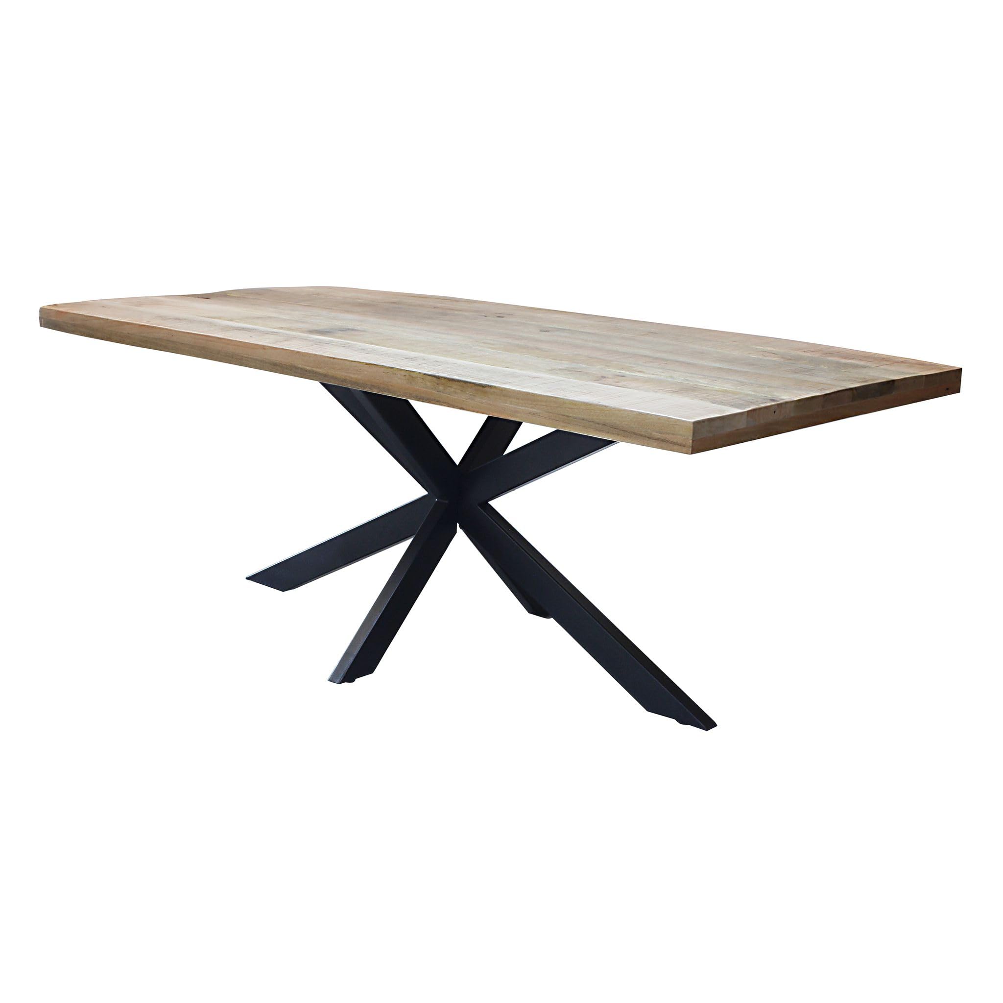 milani home - tavolo da pranzo fisso 200 x 100 x 77 cm, piano in legno massiccio mango naturale, base in metallo nero