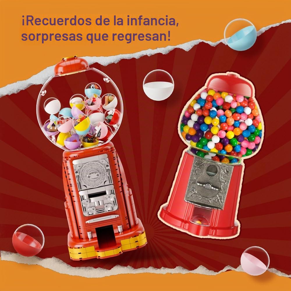 PANTASY Retro Máquina de Chicles, Juego de Bloques de Construcción, con 12 Micro Bloques de Construcción y 12 Notas de la Suerte para Múltiples Juegos de Escritorio Kit