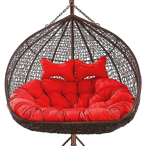 Juego de cojines para columpio de exterior para silla de dos plazas, color rojo, incluye almohada y cojines de repuesto con cremallera invisible para silla colgante