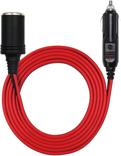 KUNCAN 13FT 12-24v Car Charge Cigarette Lighter Extension Cable Male to Female Socket, 14AWG Heavy Duty Cigarette Lighter Cord with LED Light, 15A Fuse