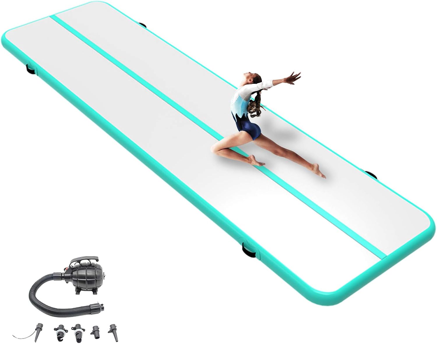 13ft/16ft/20ft/ Inflatable Gymnastics Air Elasticity Track Tumbling Mat Training Mats Tumbling Mats Practice Gymnastics/Gym/Home Use/Cheerleading/Yoga (Mint Green, 13'x3.3'x4'') : Sports & Outdoors