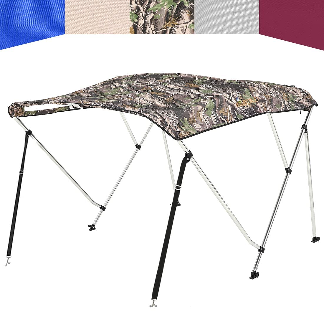 KING BIRD 3 Bow Bimini Top Cover Sun Shade Boat Canopy Waterproof 1 Inch Stainless Aluminum Frame 46" Height with Rear Support Poles and Storage Boot 5 Colors 5 Sizes