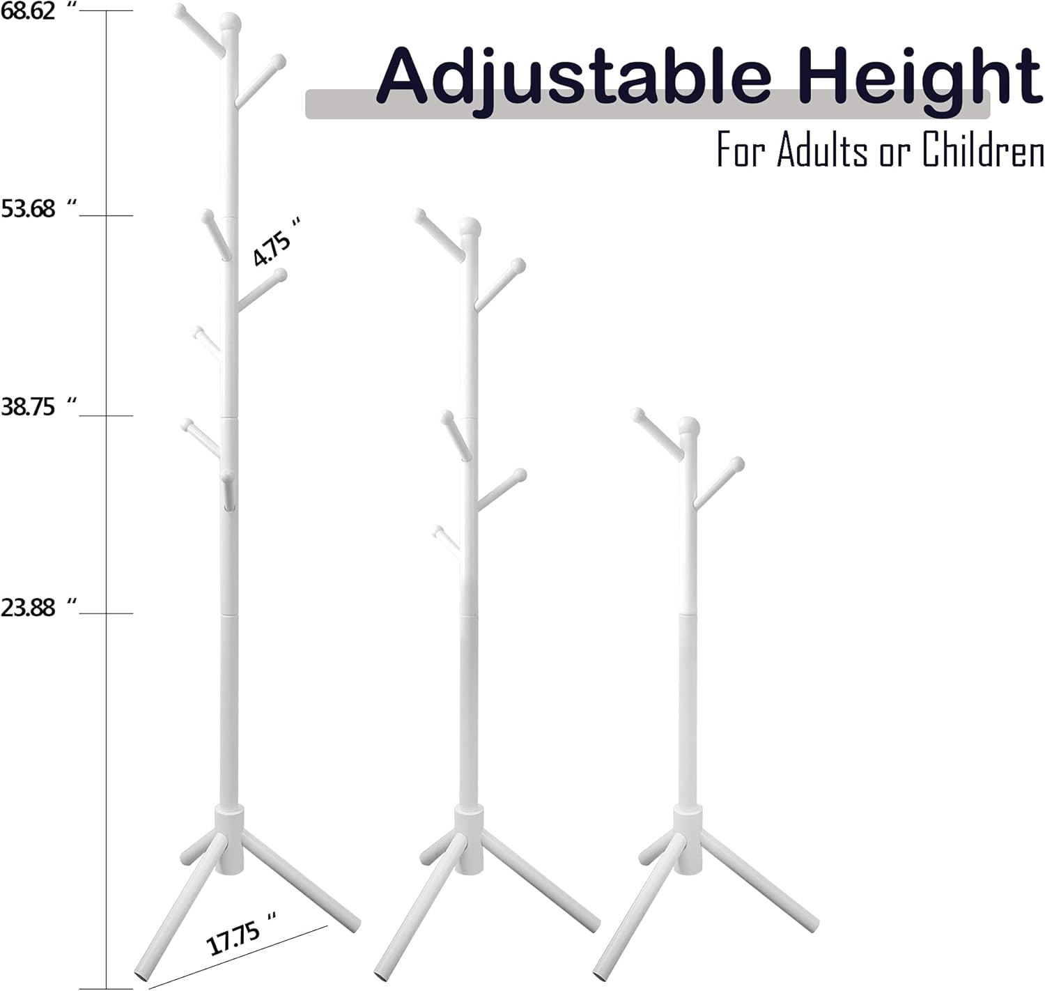 Heshberg Coat Rack Freestanding Wooden Hanger Stand, 8 Hooks Storage Shelf Organizer Home and Office Entryway Furniture for Hanging Coats, Cloth, Hat, Purse, Bag, Scarf, Jacket, (White): Home Improvement