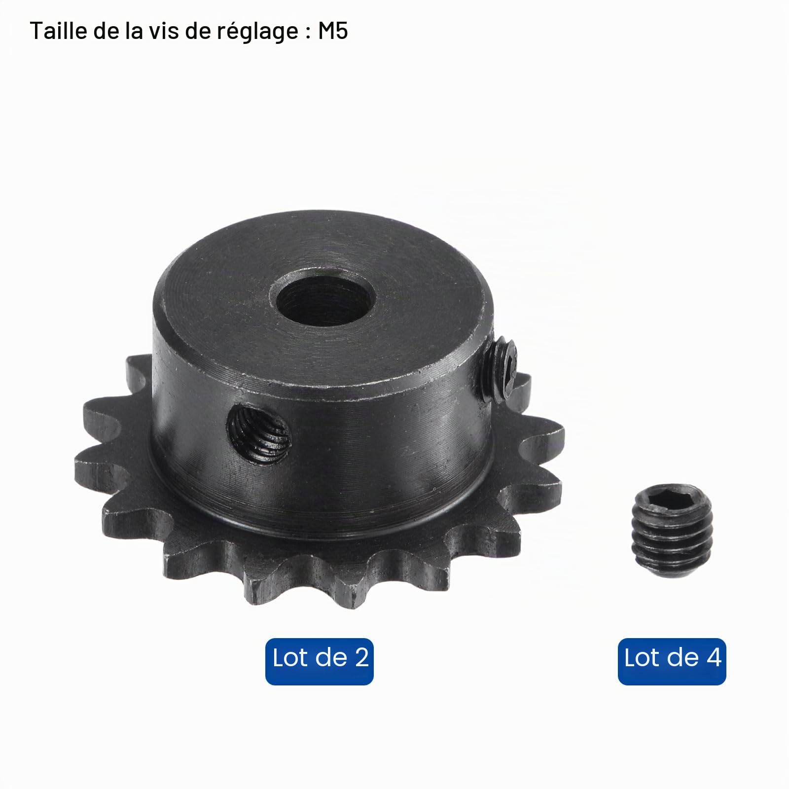 sourcing map #25 Chaîne Rouleau Pignon, 6mm Alésage 1/4" Pas 16 Dent Simple Brin Chaîne Pignon, C45 Carbone Acier 25 Rouleau Chaîne Pignon avec Ensemble Vis pour ISO 04C Chaîne, 2pcs