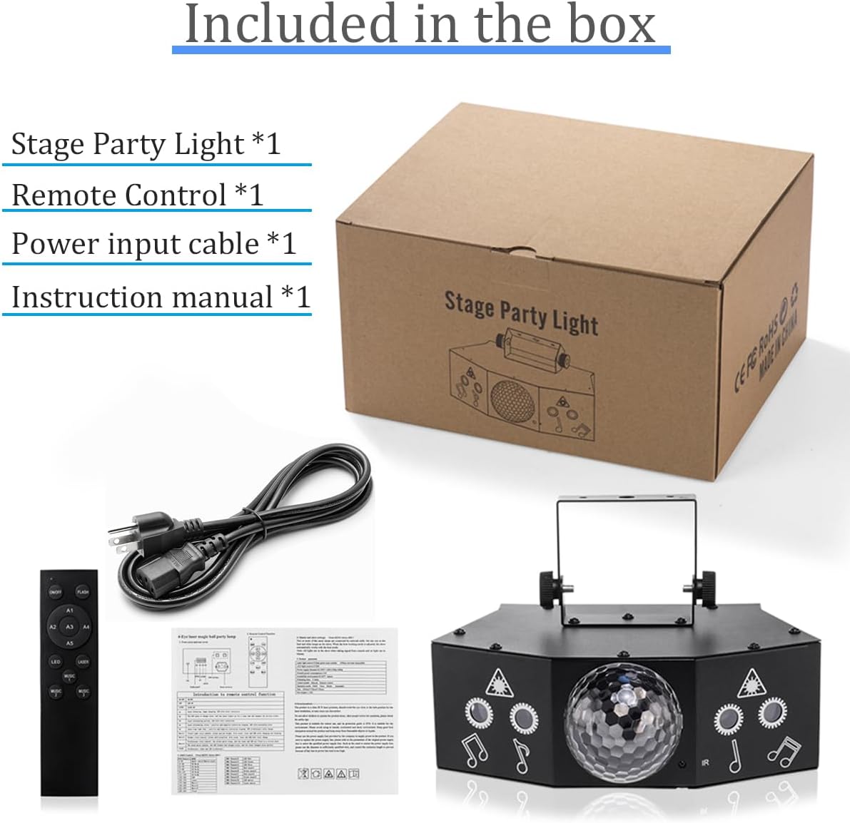 LAUCNPTY DJ Disco Ball Party Lights with DMX512 and Sound Activated, LED Stage Lighting Show Strobe Light for Parties Indoor Dance Wedding Karaoke Bar KTV Club Christmas Halloween Music Rave Lamp
