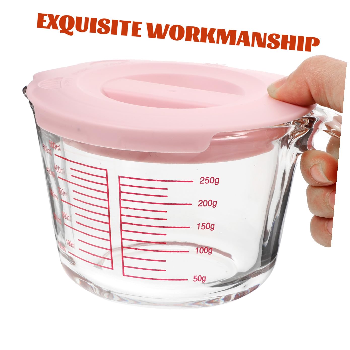 Taza Medidora de Vidrio de 500ml con Tapa y Escala