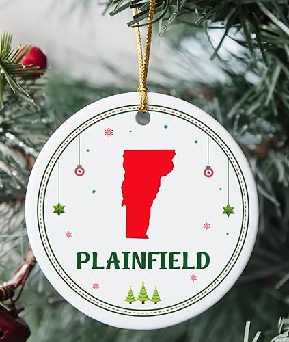 Plainfield VT Ornament for Christmas Tree Decorations City Travel Souvenir Gifts for Family - Housewarming Gift Plainfield Vermont Ornament 3 Inch