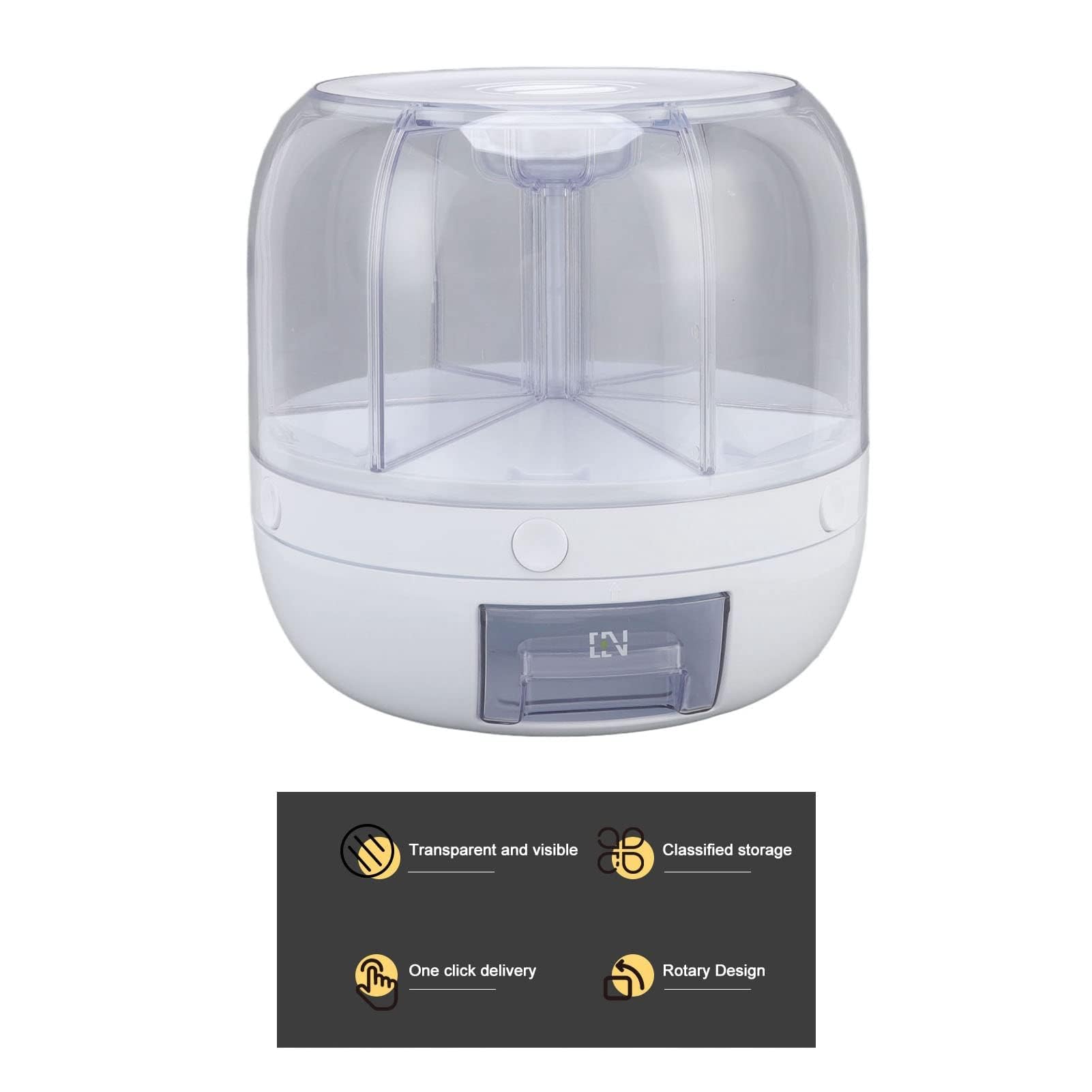 Contenedor de Almacenamiento de Arroz y Granos, Dispensador de Alimentos de Almacenamiento de Granos Giratorio de 360 ​​° de 6 Compartimentos con Tapa para Granos Pequeños, (5 kg)