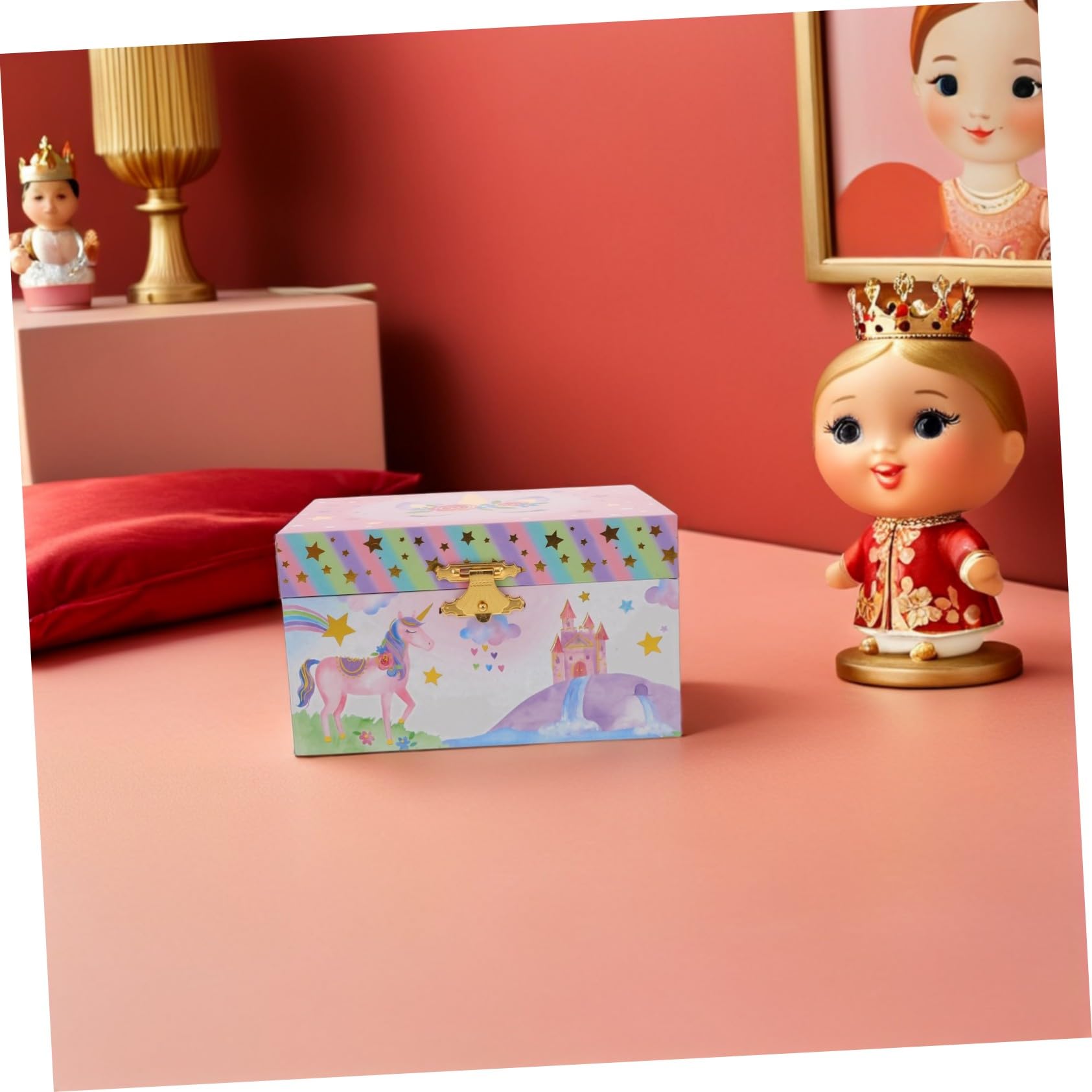 Joyero Musical de Unicornio para Niña con Almacenamiento Versátil de Madera y Metal, Caja Decorativa para Habitación Infantil y Obsequio de Cumpleaños