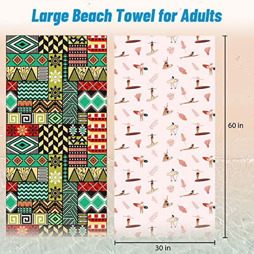 Bazzns Microfiber Sand Free Beach Towel, 2 Pack 30" X 60" Thin Quick Dry Lightweight Super Absorbent Towels, Perfect For Beach Bath Camping Yoga Travel Vacation Essential Accessories Gifts #TOP3