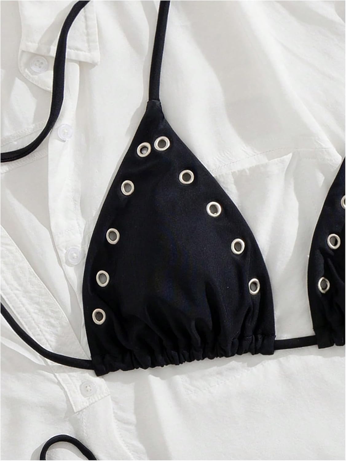 Women's 2 Piece Sexy Micro Bikini Sets Grommet Eyelet Swimsuit Halter Triangle Tie Side Cheeky Bathing Suit - Image 5