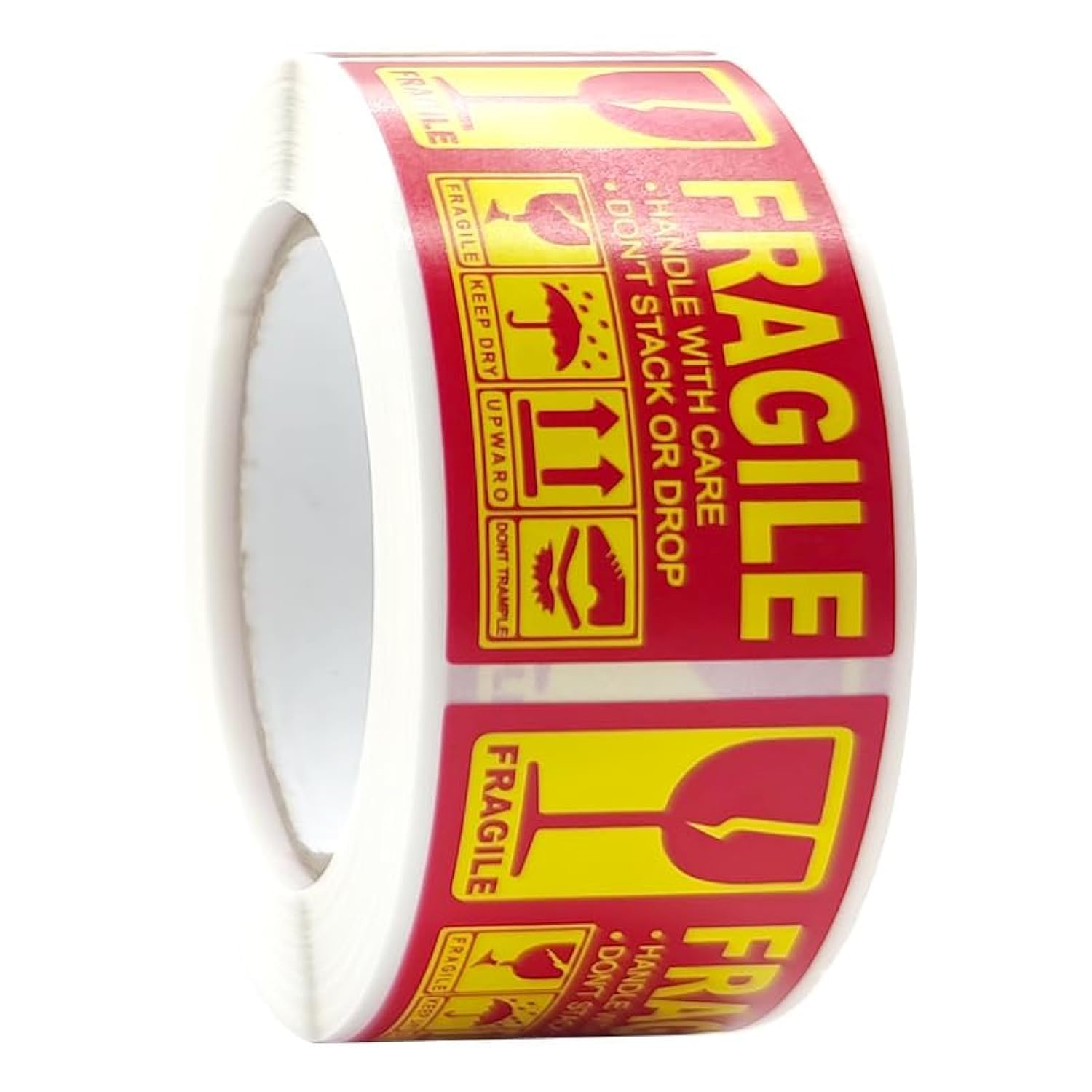 250-Pack Fragile Glass Stickers for Shipping - Handle with Care, Bold Red and Yellow - Shipping Moving Labels, Mailing Supplies Fragile Warning Stickers - Protect Your Packages with Care