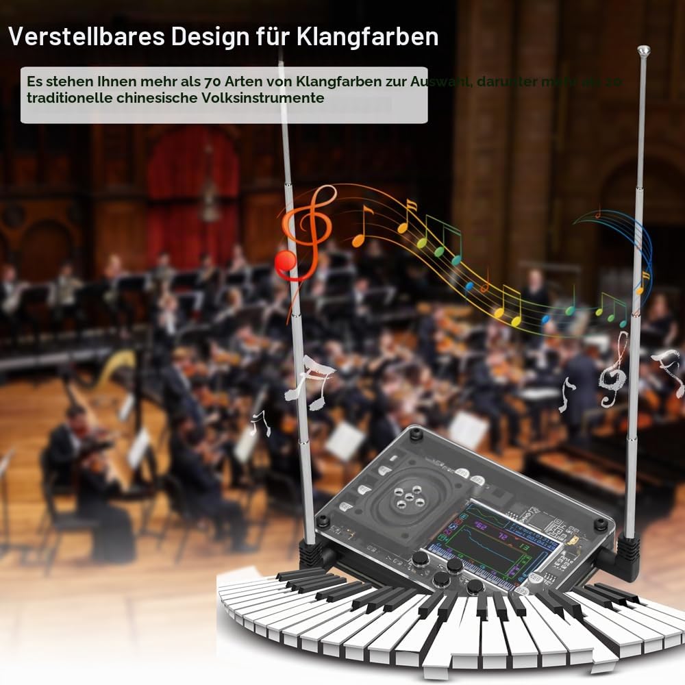 Typ-C-Schnittstelle Audio Theremin Musikmodul Elektronisches Instrument Geniales Vintage Mehrere Stimmen einstellbar mit Farbdisplay