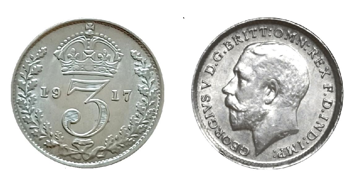 Collectible Coins - Circulated 1917 British Rare Silver Threepence / 3d / Threepenny Bit Coin/Great Britain