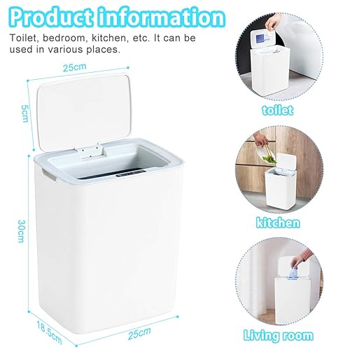 Miniatura 4 de Basurero automático de plástico con tapa, 3.7 galones14L sin contacto sensor de movimiento de inducción inteligente, cubo de basura para el hogar,