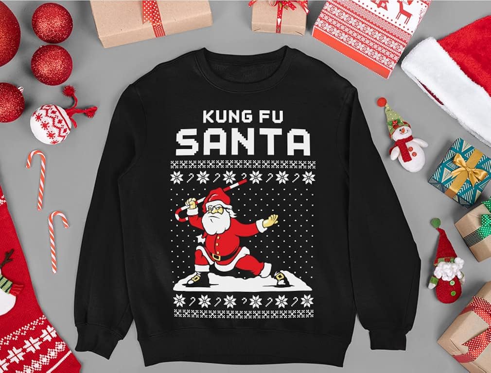 Ugly Christmas Sweater Kids Sweatshirt Kung Fu Santa Long Sleeve Tshirt : Clothing, Shoes & Jewelry