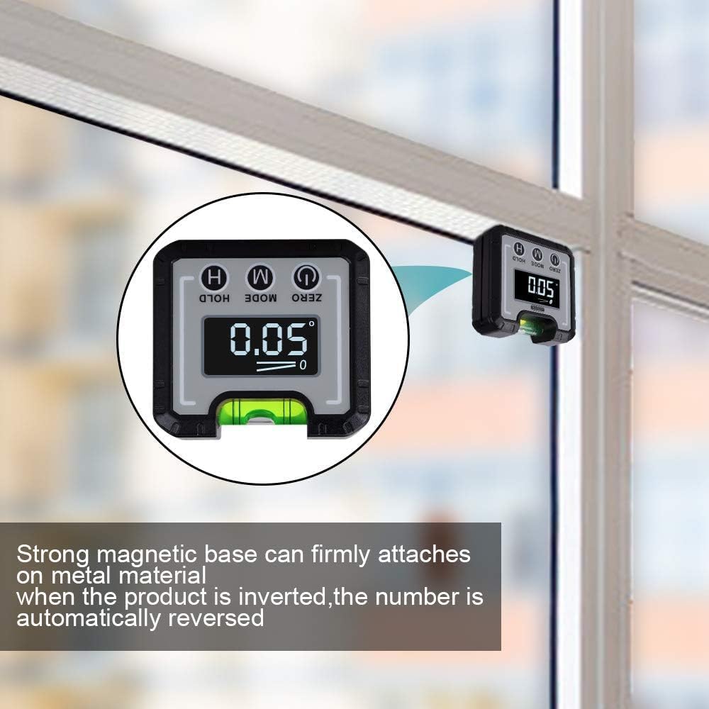 Digital Angle Finder Magnetic & Level Bubble Vial 4 X 90°Angle Gauge Inclinometer, Mini Level Bevel Gauge Protractor for Woodworking, Building, Table Saw, Vertical Wall (white)