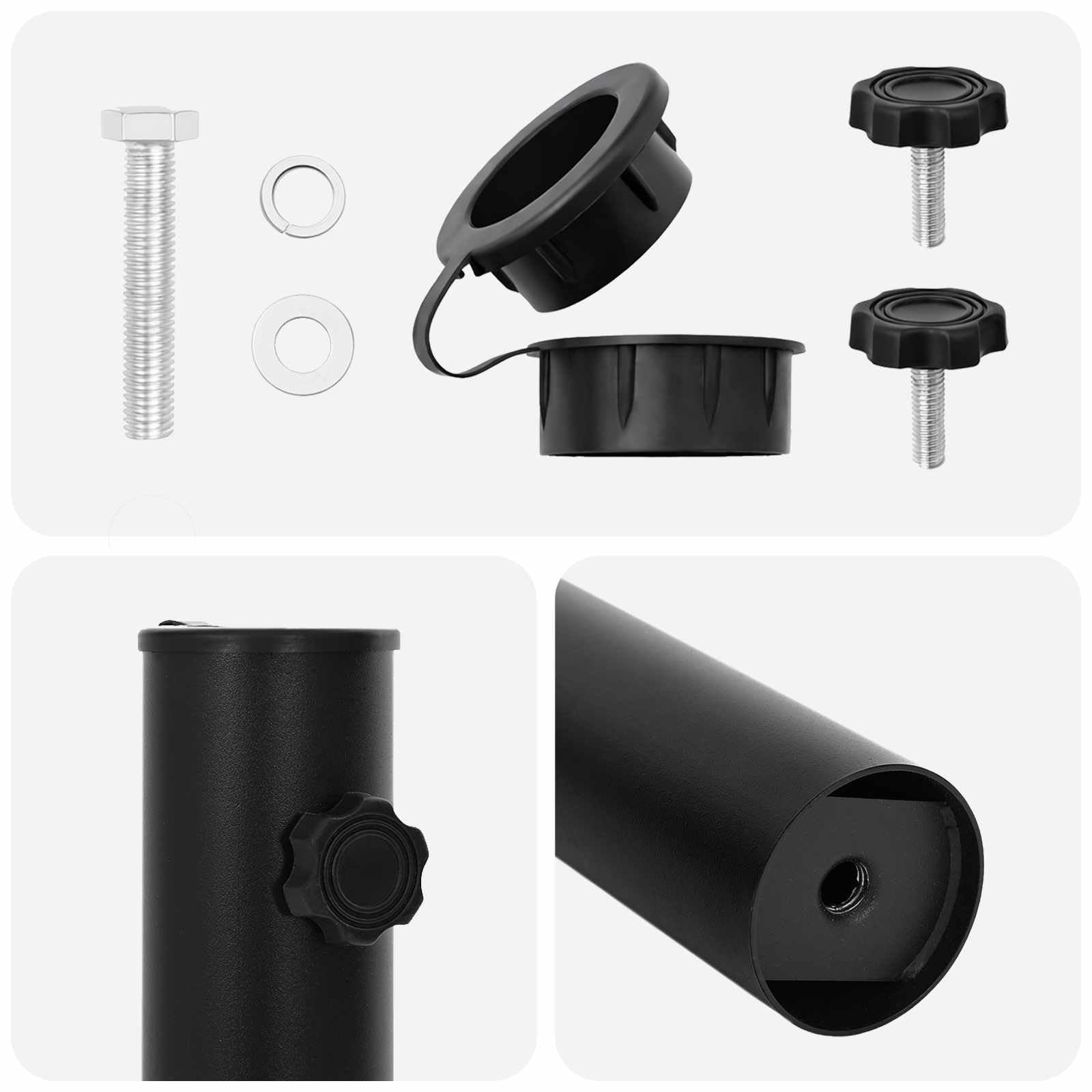 Tubo per ombrellone in ferro, 0,6 kg, nero, resistente alle intemperie, con adattatore per aste da 40-50 mm, viti incluse, ideale per balcone, terrazza, giardino e patio