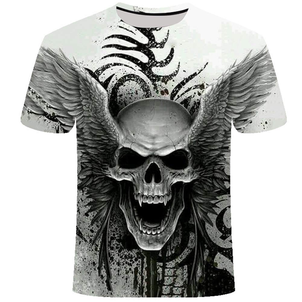 Fandao Nordic Gothic Wings Skull Tattoo Sport T Shirt, 3D Digital Printing, Cyclist White Short Sleeve Top, SpringSummerAutumn,5XL