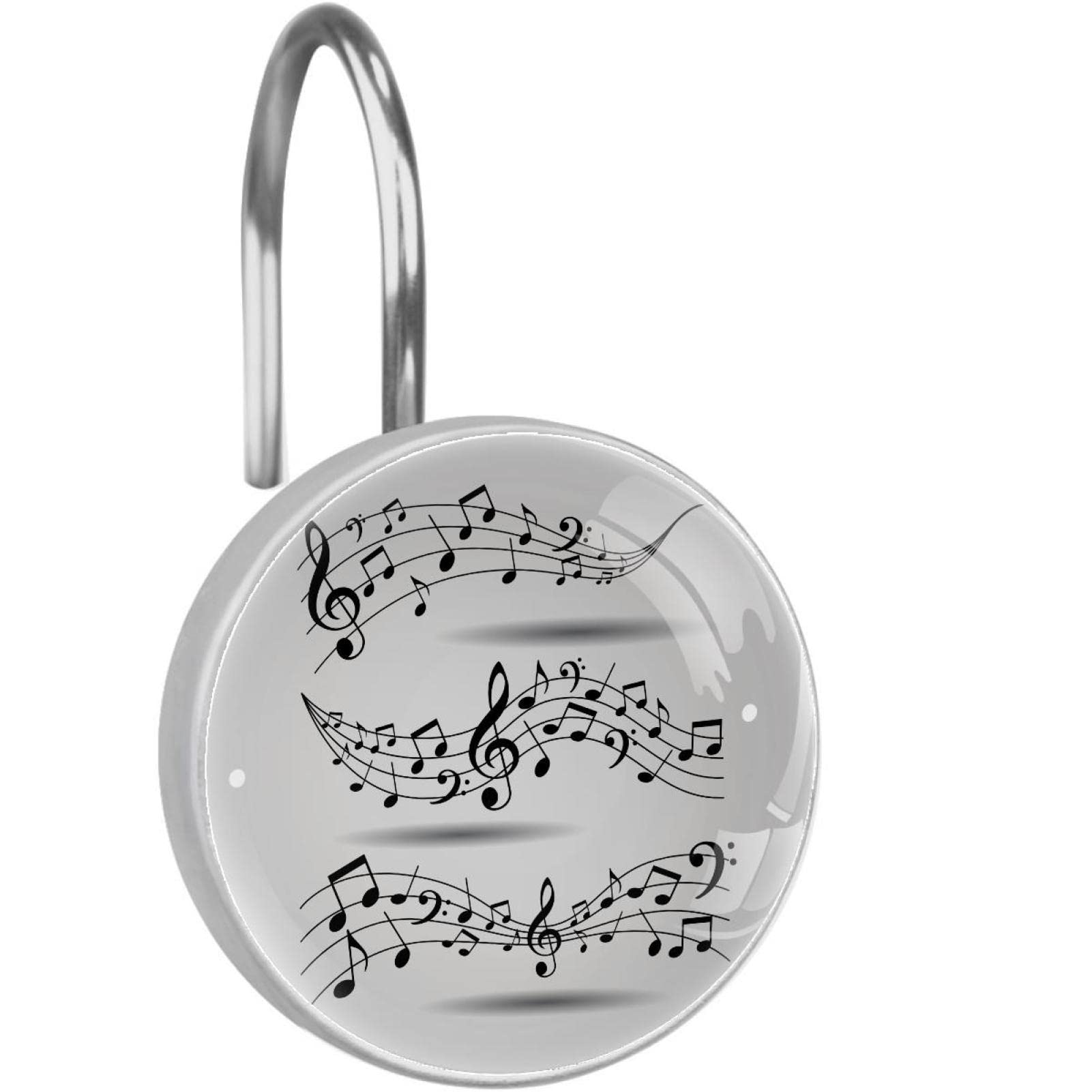 Crochets de rideau de douche lot de 12 anneaux en acier inoxydable notes de musique pour salle de bain