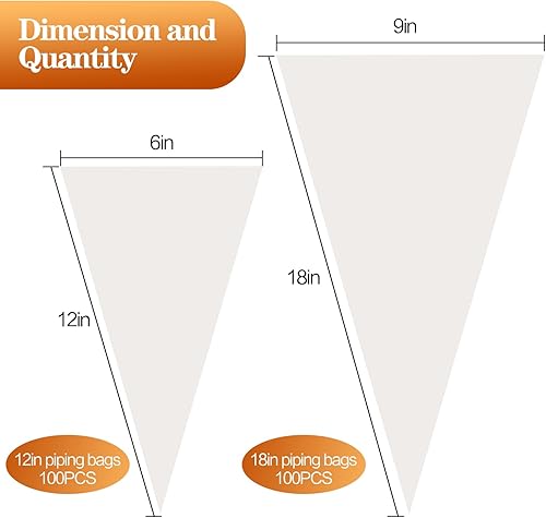 Miniatura 2 de Bolsas de tuberías desechables, 100 bolsas de 18 pulgadas y 100 bolsas de tuberías de 12 pulgadas, para decoración de pasteles, glaseado de crema y