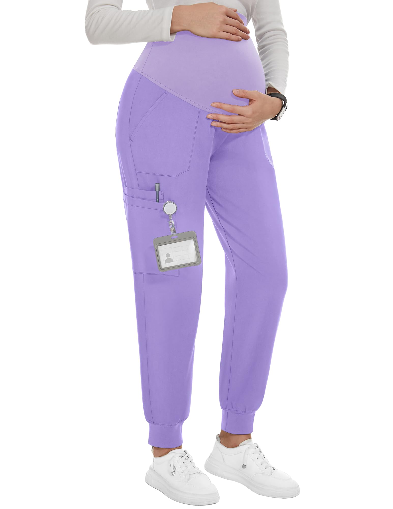PACBREEZE Women's Maternity Scrubs with 6 Pockets, Workwear Maternity Jogger Scrubs Pregnancy Pants, S-XXL(Purple, X-Large)