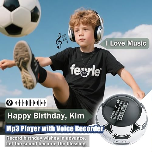 Miniatura 4 de Reproductor de MP3 de 64 GB para niños, reproductor de MP3 con Bluetooth 5.0, mini reproductor de música de balón de fútbol, compatible con altavoz,