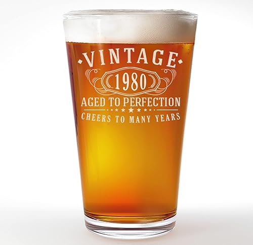 Vaso de cerveza vintage grabado de 16 onzas con grabado de 16 onzas – Regalos de cumpleaños 45 para hombres – Saludos a los 45 años – Decoraciones