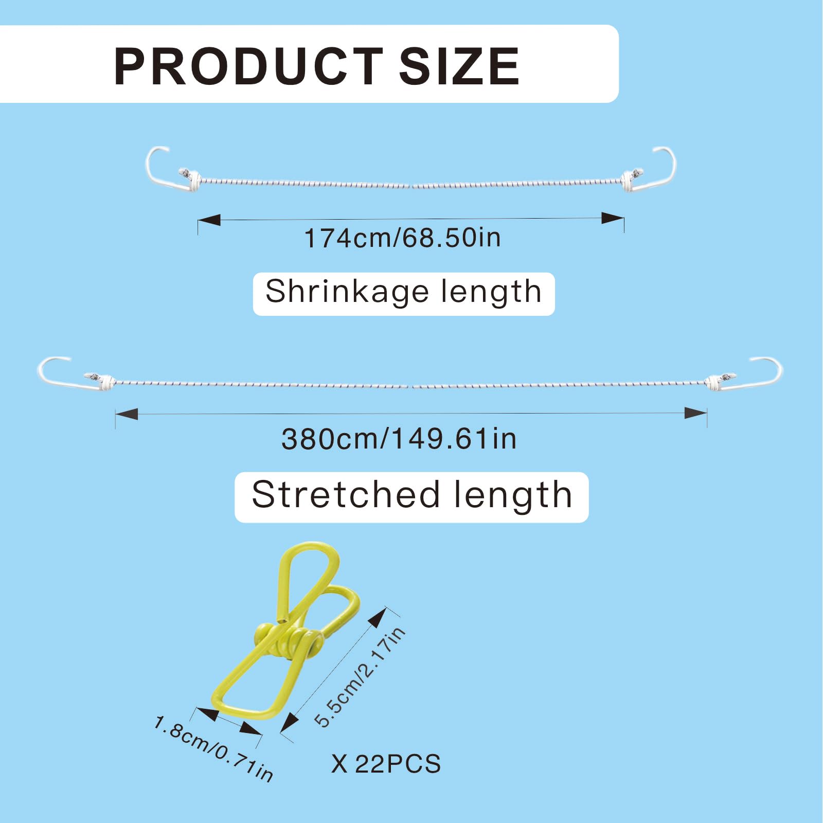 YGFEJSDNSW 3.8M Travel Clothesline with 22 Clothes Clips, Retractable Portable Clothesline, Multifunctional Clips for for Camper Hotel Room Clothes, Books, Indoor and Outdoor, Colorful