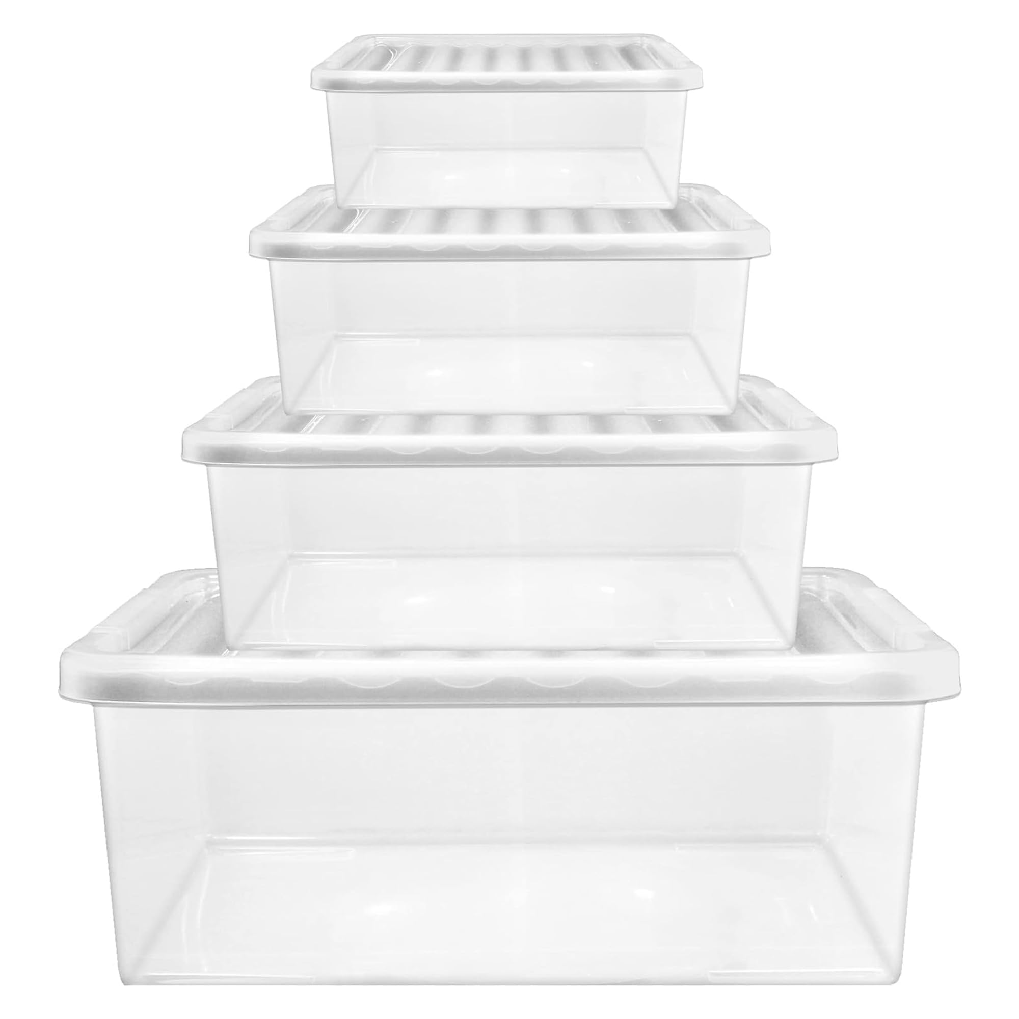 STORM TRADING GROUP Plastic Storage Boxes With Lids Strong Stackable Deep House Moving/Storage Containers 12L, 20L, 27L,32L,55L & 80L (32 Litre (Under Bed), 2 Containers + Lids)