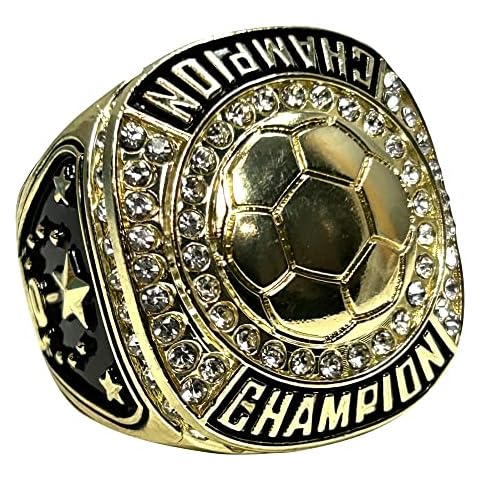 Express Medals Champion Gold Soccer Trophy Ring Award Gift Fantasy Prize with Display Neck Chain and Stand Championship Rings Cover