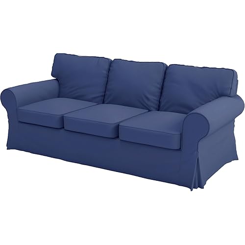 Premium Heavy Cotton Ektorp 3 Seat Sofa Cover Replacement Compatible with IKEA Ektorp Three Sofa Slipcover (Deep Blue)