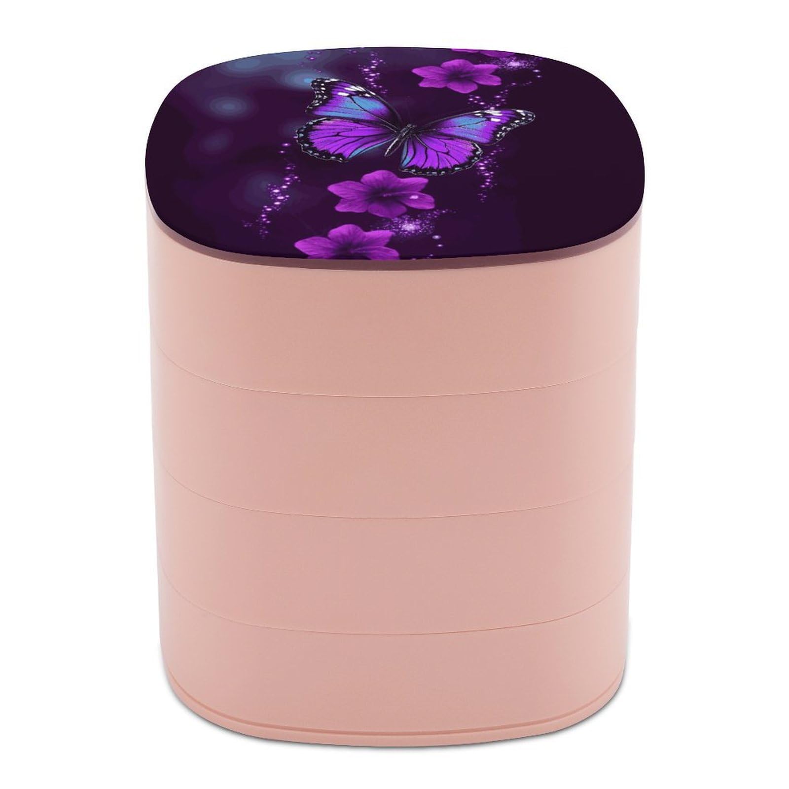FekiLoot Purple Butterfly Jewelry Box 4-Layers Rotatable Jewelry Organizer Storage Box with Mirror Cute Travel Jewelry Case Portable Earring Holder Organizer for Ring Necklace Bracelet