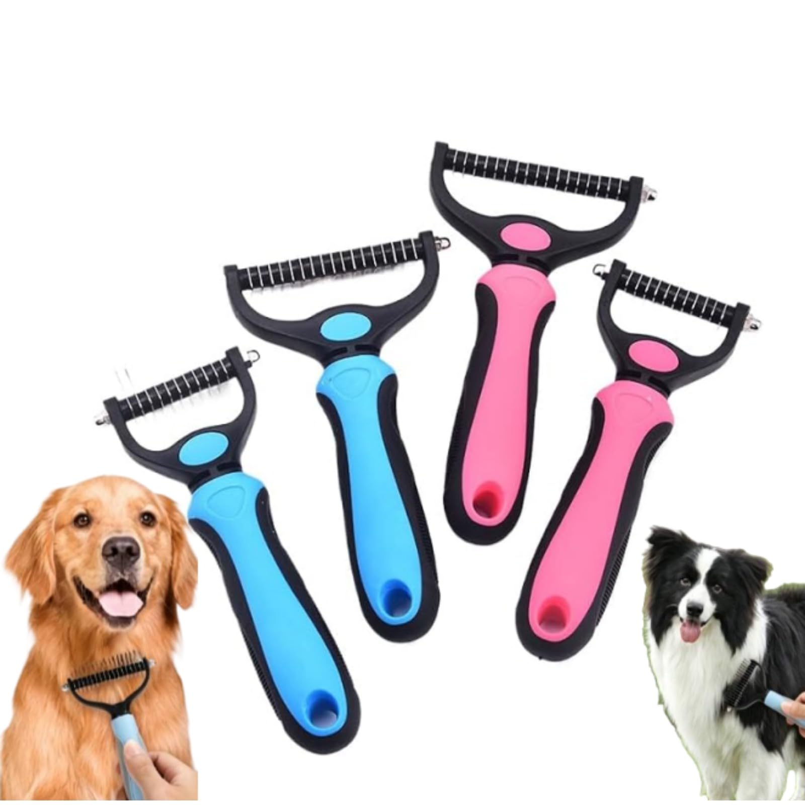 Pet Pro Grooming Tool, Brosse Double Face pour Chiens et Chats Démêler (Blau(S+L)+Rosa(S+L))