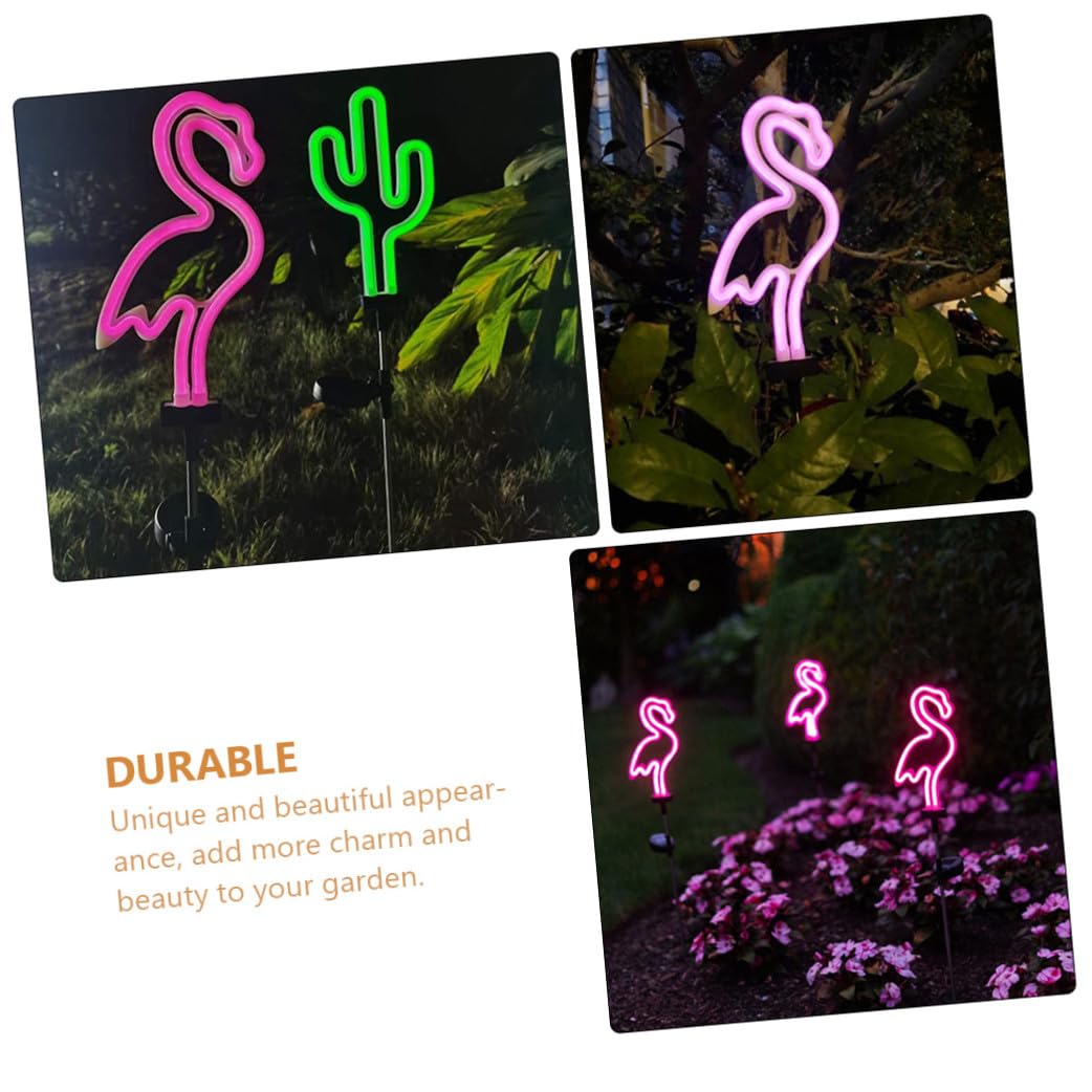2 Stück Gartenleuchten Solar LED Flamingo und Kaktus aus Kunststoff und Eisen Solarbetrieben für Außenbereich Garten Solarbeleuchtung im Freien