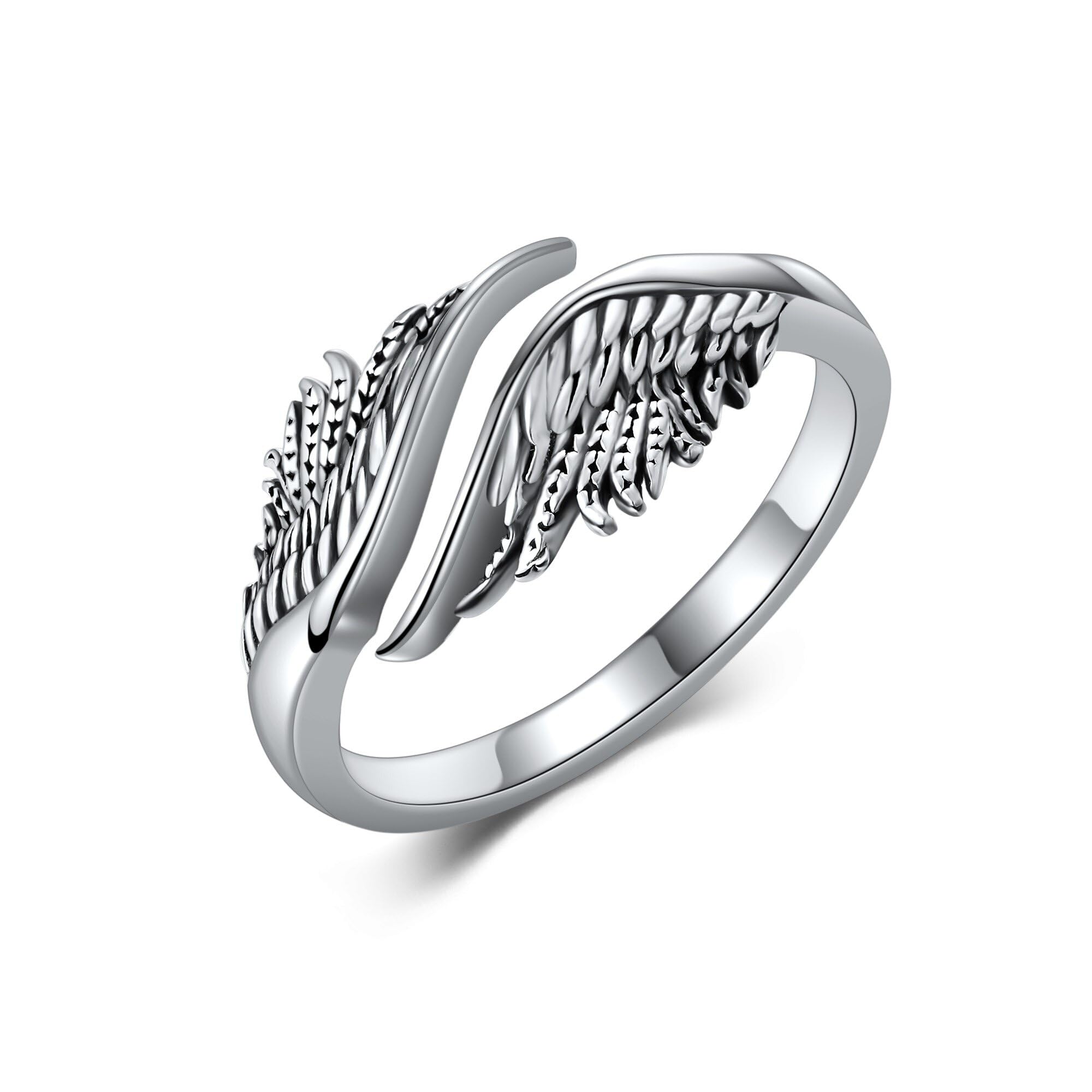 AXOMYAngel Wing Ring 925 Sterling Silver Feather/Miscarriage Moonstone Adjustable Spoon Open Ring Memorial Christian Religious Jewelry Mothers Gifts for Women Mom Grandma